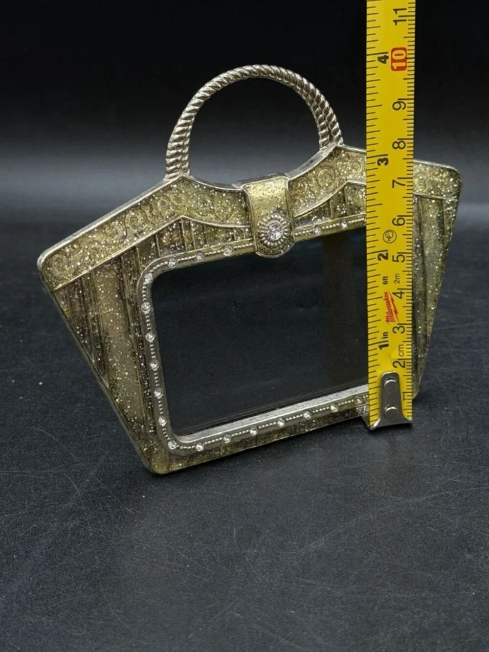 Judith Leiber Crystals Rhinestone Metal Purse Shaped Mini Photo Frame Vintage